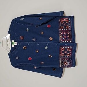 Bechamel Blue Knit Jacket Embroidered Cotton Polyester Button Front Cardigan
